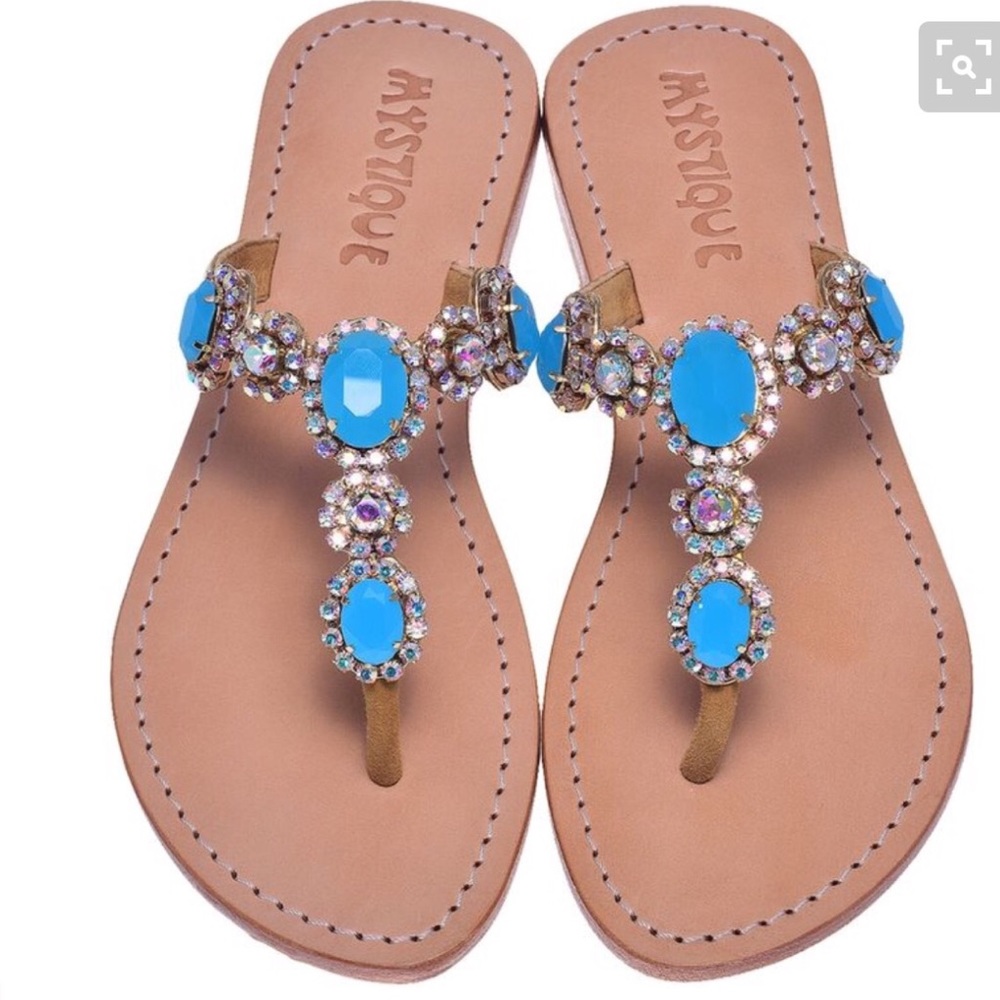 💔💔SOLD Ocean Turquoise Blue Mystique Sandals - Picture 1 of 8